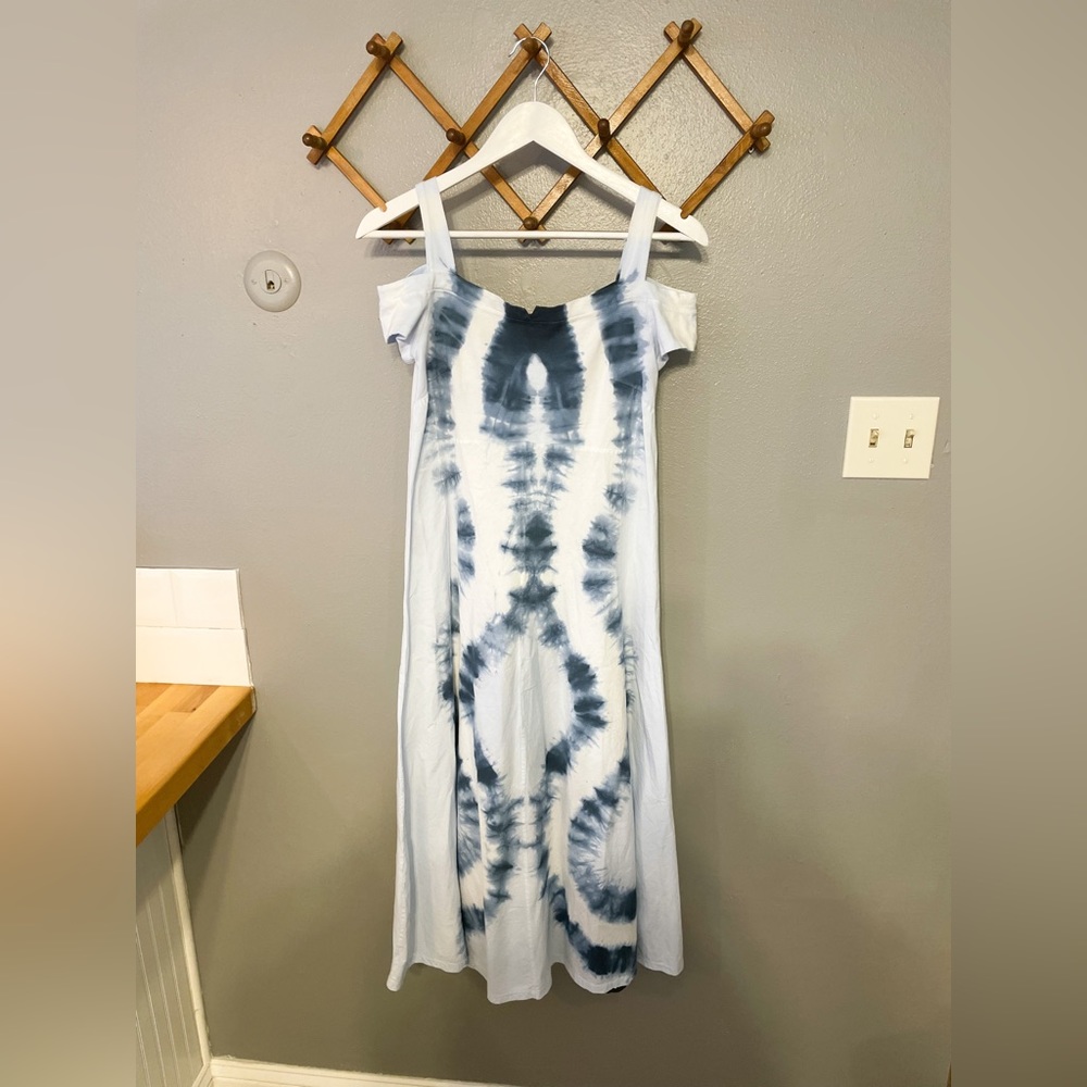 Off shoulder blue white tie dye cotton dress Luna Luz